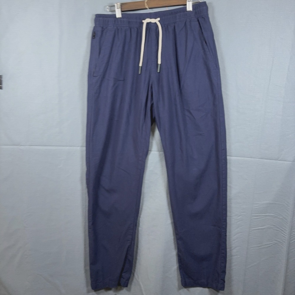 OAS Linen Blend Pants Mens Sz L Blue Zip Pockets Drawstring Lightweight Coastal